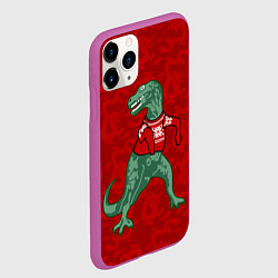 Чехол iPhone 11 Pro матовый Динозавр в свитере - новогодние драконы, цвет: 3D-фиолетовый — фото 2