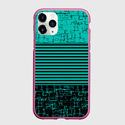 Чехол iPhone 11 Pro матовый Темно бирюзовый полосатый узор, цвет: 3D-малиновый