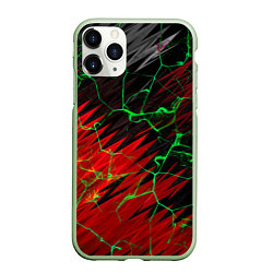 Чехол iPhone 11 Pro матовый Зелёные трещины узоры, цвет: 3D-салатовый