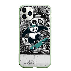 Чехол iPhone 11 Pro матовый Скейтбордист панда на фоне граффити, цвет: 3D-салатовый
