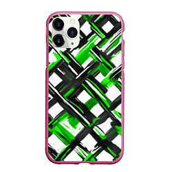 Чехол iPhone 11 Pro матовый Зелёные и чёрные мазки, цвет: 3D-малиновый