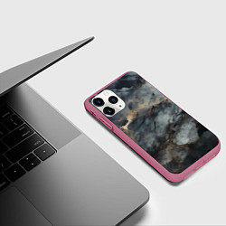 Чехол iPhone 11 Pro матовый Темно-серый мрамор, цвет: 3D-малиновый — фото 2
