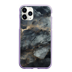 Чехол iPhone 11 Pro матовый Темно-серый мрамор, цвет: 3D-светло-сиреневый