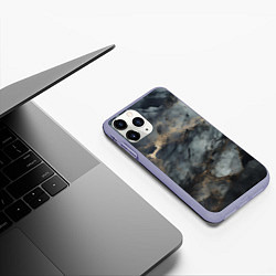 Чехол iPhone 11 Pro матовый Темно-серый мрамор, цвет: 3D-светло-сиреневый — фото 2