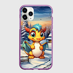 Чехол iPhone 11 Pro матовый Миниатюрный представитель зимы дракончик, цвет: 3D-фиолетовый