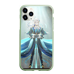 Чехол iPhone 11 Pro матовый Genshin Impact Нёвиллет, цвет: 3D-салатовый