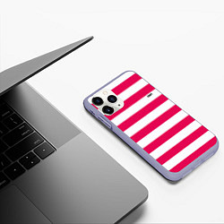 Чехол iPhone 11 Pro матовый Красно белый узор в полоску, цвет: 3D-светло-сиреневый — фото 2