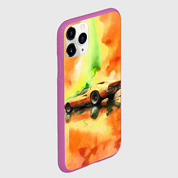 Чехол iPhone 11 Pro матовый Машина на оранжево зеленом фоне акварель, цвет: 3D-фиолетовый — фото 2