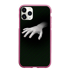Чехол iPhone 11 Pro матовый Белая рука на плетёной текстуре, цвет: 3D-малиновый