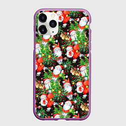 Чехол iPhone 11 Pro матовый Деды Морозы с подарками, цвет: 3D-фиолетовый