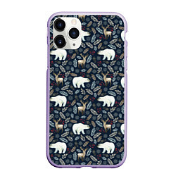 Чехол iPhone 11 Pro матовый Акварельные медведи и олени, цвет: 3D-светло-сиреневый