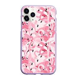 Чехол iPhone 11 Pro матовый Стая розовых фламинго, цвет: 3D-светло-сиреневый