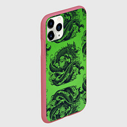 Чехол iPhone 11 Pro матовый Дракон и Дед Мороз паттерн на зеленом, цвет: 3D-малиновый — фото 2