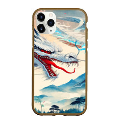 Чехол iPhone 11 Pro матовый Дракон на фоне японского пейзажа
