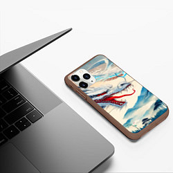 Чехол iPhone 11 Pro матовый Дракон на фоне японского пейзажа, цвет: 3D-коричневый — фото 2