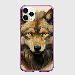 Чехол iPhone 11 Pro матовый Волк в стиле диаграмм Давинчи, цвет: 3D-фиолетовый