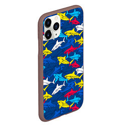 Чехол iPhone 11 Pro матовый Разноцветные акулы на глубине, цвет: 3D-коричневый — фото 2