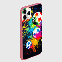 Чехол iPhone 11 Pro матовый Разноцветные футбольные мячи, цвет: 3D-малиновый — фото 2