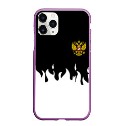 Чехол iPhone 11 Pro матовый Герб РФ огонь патриотический стиль