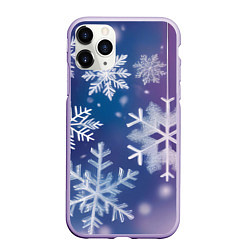 Чехол iPhone 11 Pro матовый Снежинки на фиолетово-синем фоне