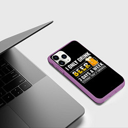 Чехол iPhone 11 Pro матовый I only drink beer 3 days a week, цвет: 3D-фиолетовый — фото 2