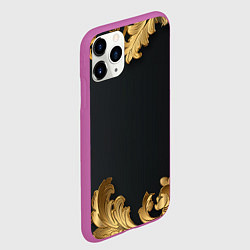 Чехол iPhone 11 Pro матовый Золотистые узоры на черном, цвет: 3D-фиолетовый — фото 2