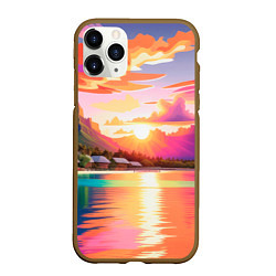 Чехол iPhone 11 Pro матовый Закат на острове Бора Бора, цвет: 3D-коричневый