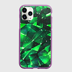 Чехол iPhone 11 Pro матовый Зелёное разбитое стекло, цвет: 3D-фиолетовый