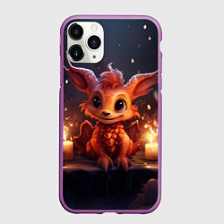 Чехол iPhone 11 Pro матовый Новогодний дракон у свечей, цвет: 3D-фиолетовый
