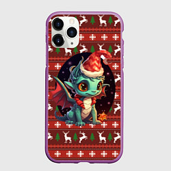 Чехол iPhone 11 Pro матовый Дракон новогодний 2024, цвет: 3D-фиолетовый