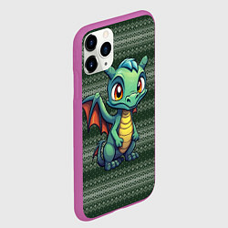 Чехол iPhone 11 Pro матовый Зеленый дракон на вязанном фоне, цвет: 3D-фиолетовый — фото 2