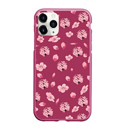 Чехол iPhone 11 Pro матовый Сакура цветы и бутоны паттерны