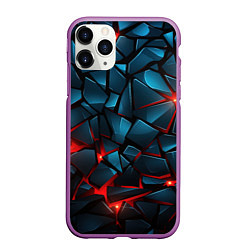 Чехол iPhone 11 Pro матовый Синие плиты с красным разломом, цвет: 3D-фиолетовый
