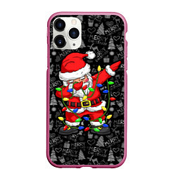 Чехол iPhone 11 Pro матовый Санта Клаус с гирляндой, цвет: 3D-малиновый