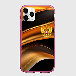 Чехол iPhone 11 Pro матовый Герб России на черном золотом фоне, цвет: 3D-малиновый
