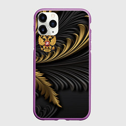 Чехол iPhone 11 Pro матовый Герб России черный и золотой фон, цвет: 3D-фиолетовый
