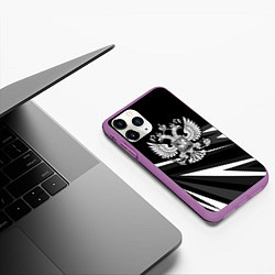 Чехол iPhone 11 Pro матовый Герб РФ - white and black geometry, цвет: 3D-фиолетовый — фото 2