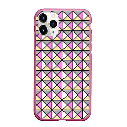 Чехол iPhone 11 Pro матовый Геометрический треугольники бело-серо-розовый, цвет: 3D-малиновый