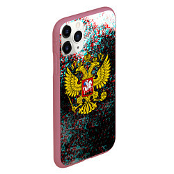 Чехол iPhone 11 Pro матовый Россия герб краски глитч, цвет: 3D-малиновый — фото 2