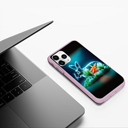 Чехол iPhone 11 Pro матовый Прозрачный стеклянный кролик с овощами, цвет: 3D-розовый — фото 2