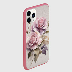 Чехол iPhone 11 Pro матовый Нежные розовые розы на стене, цвет: 3D-малиновый — фото 2