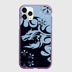 Чехол iPhone 11 Pro матовый Дракон со снежинками, цвет: 3D-фиолетовый