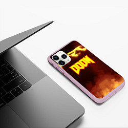 Чехол iPhone 11 Pro матовый Doom storm огненное лого, цвет: 3D-розовый — фото 2