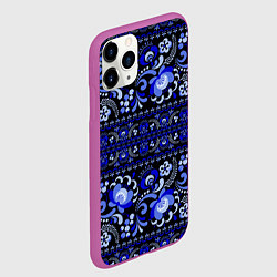 Чехол iPhone 11 Pro матовый Новогодняя гжельская роспись цветами на чёрном фон, цвет: 3D-фиолетовый — фото 2