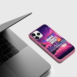Чехол iPhone 11 Pro матовый GTA 6 nigh city, цвет: 3D-малиновый — фото 2