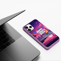 Чехол iPhone 11 Pro матовый GTA 6 nigh city, цвет: 3D-фиолетовый — фото 2