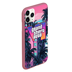 Чехол iPhone 11 Pro матовый GTA 6 Vice logo, цвет: 3D-малиновый — фото 2