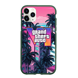 Чехол iPhone 11 Pro матовый GTA 6 Vice logo, цвет: 3D-темно-зеленый