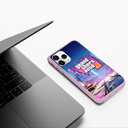 Чехол iPhone 11 Pro матовый GTA 6 неоновый город, цвет: 3D-розовый — фото 2