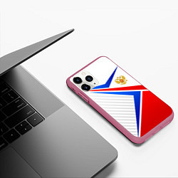 Чехол iPhone 11 Pro матовый Герб РФ - классические цвета флага, цвет: 3D-малиновый — фото 2